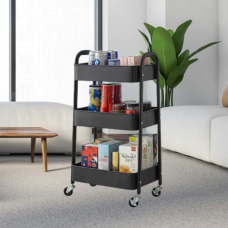 Nhà bếp gia đình 3 tầng Phòng khách Giỏ đựng đồ bằng kim loại có thể di chuyển được với 4 bánh xe